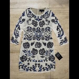 Needle & Thread Embellished White Blue Glitter Sequin Sheath Dress Sz 4 NWT $236